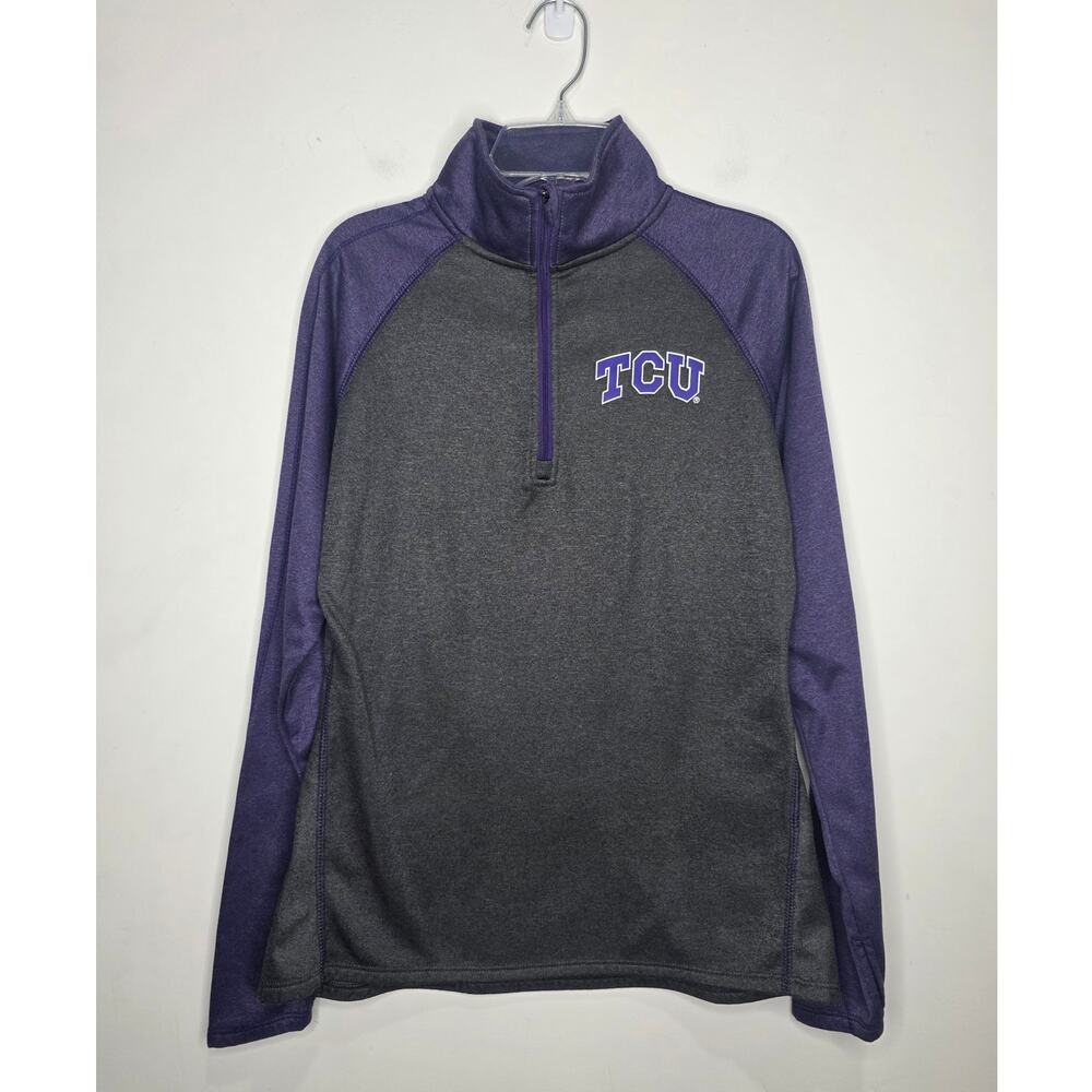 TCU Texas Christian Univ Horned Frogs grey purple quarter zip pullover - medium